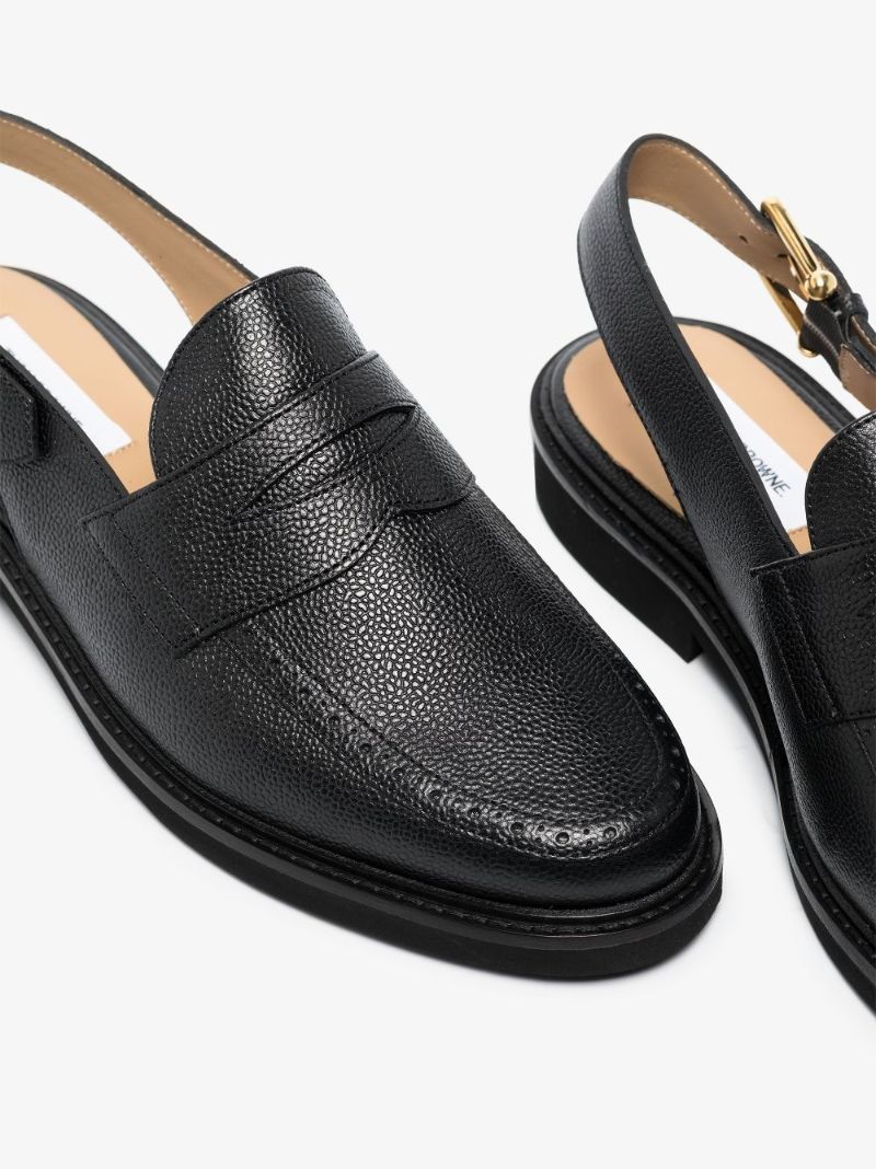 Black Slingback Leather Penny Loafers