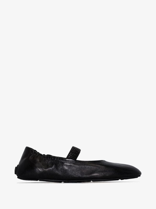 Black Gathered Leather Pumps