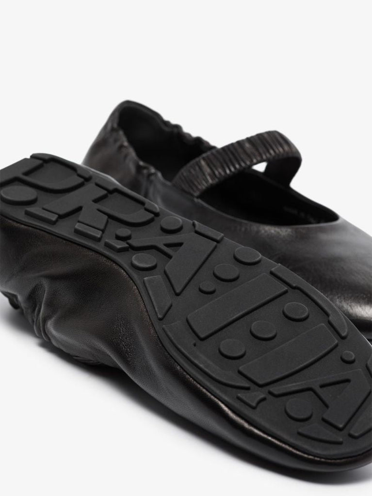 Black Gathered Leather Pumps