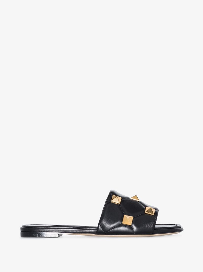 Black Roman Stud Quilted Leather Sandals