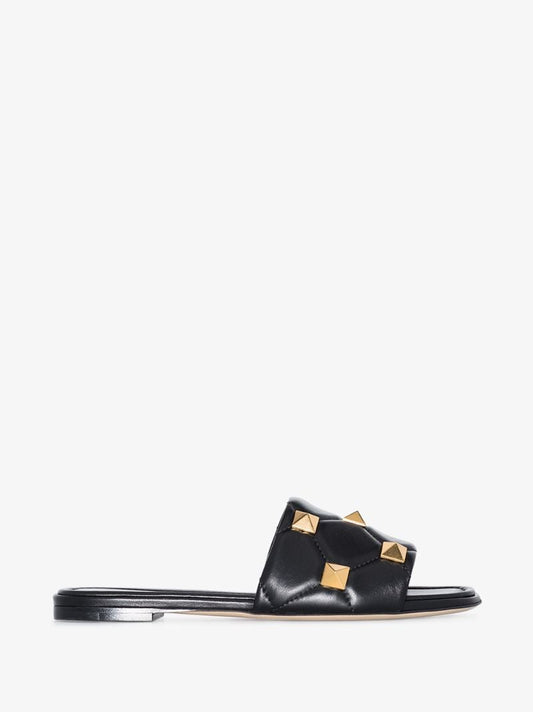 Black Roman Stud Quilted Leather Sandals