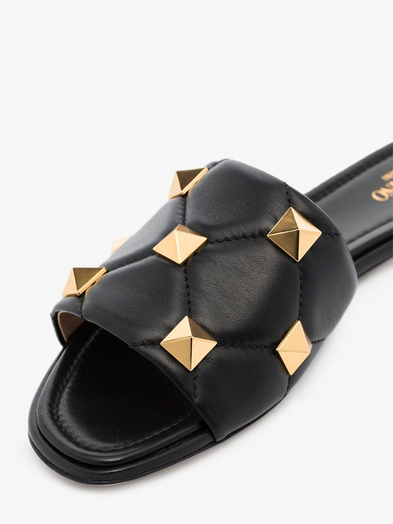 Black Roman Stud Quilted Leather Sandals