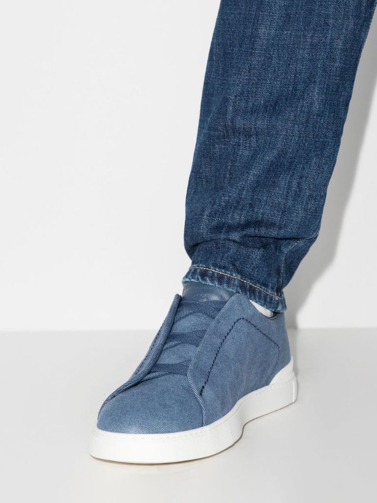 Blue Triple Stitch Low Top Denim Sneakers