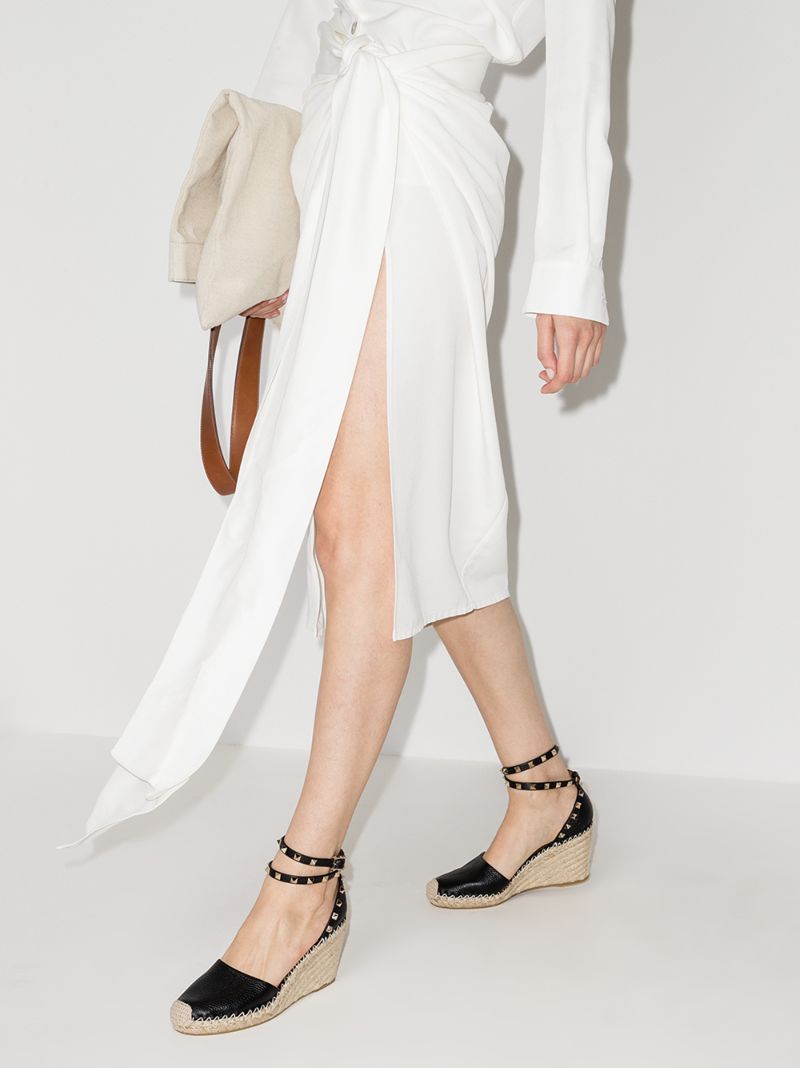 Black Rockstud 85 Leather Wedge Espadrilles