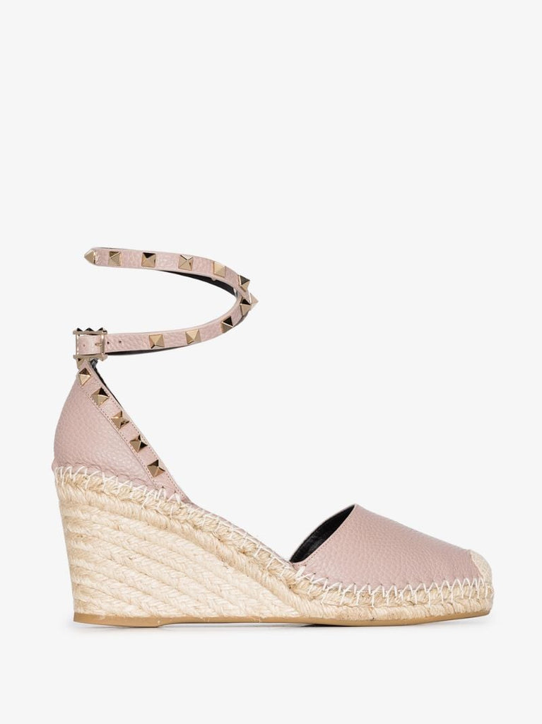 Neutral Rockstud 85 Leather Wedge Espadrilles