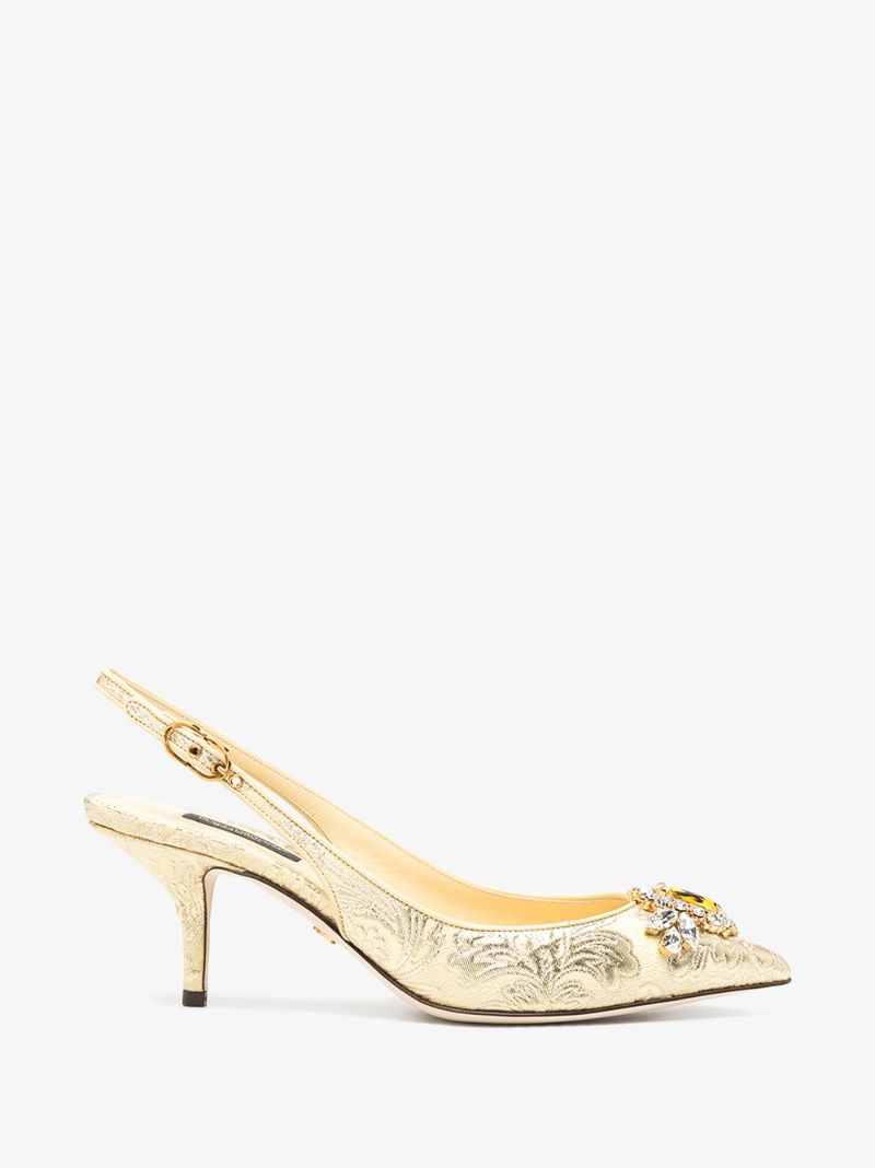 Gold 60 Floral Brocade Slingback Pumps