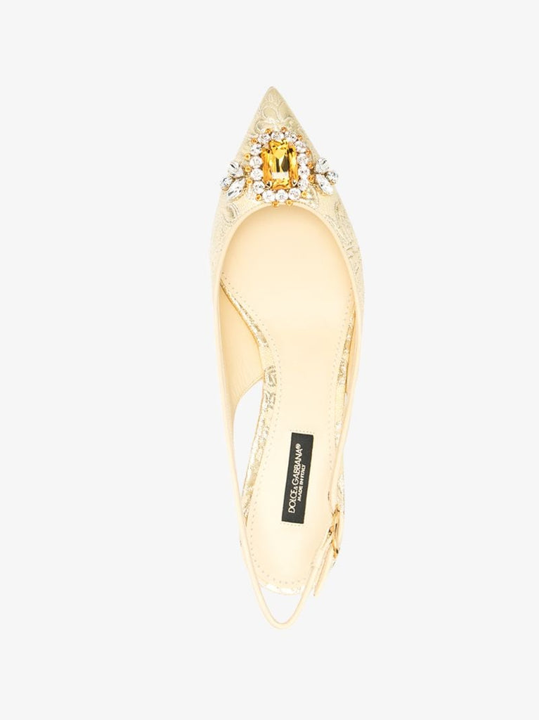 Gold 60 Floral Brocade Slingback Pumps