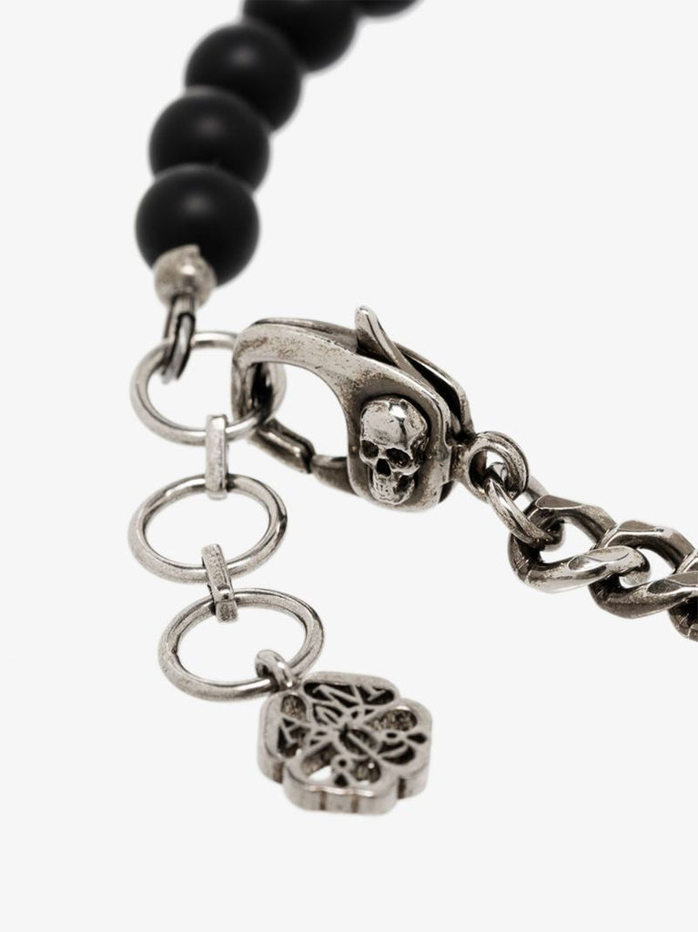 Silver and Black Skull Beaded Chain Bracelet