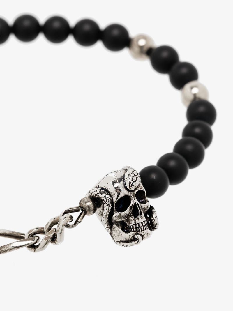 Silver and Black Skull Beaded Chain Bracelet