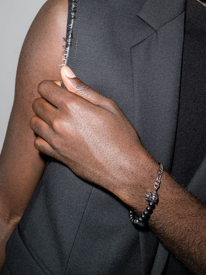 Silver and Black Skull Beaded Chain Bracelet