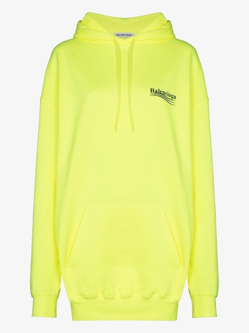 Yellow Oversized Logo Print Cotton Hoodie
