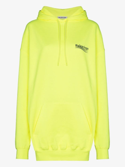 Yellow Oversized Logo Print Cotton Hoodie