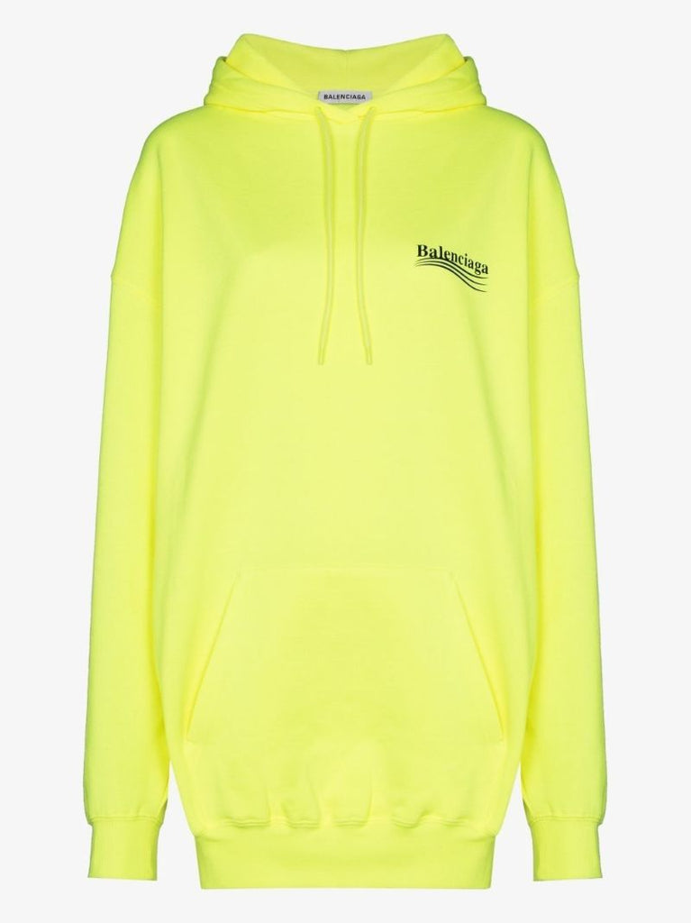 Yellow Oversized Logo Print Cotton Hoodie