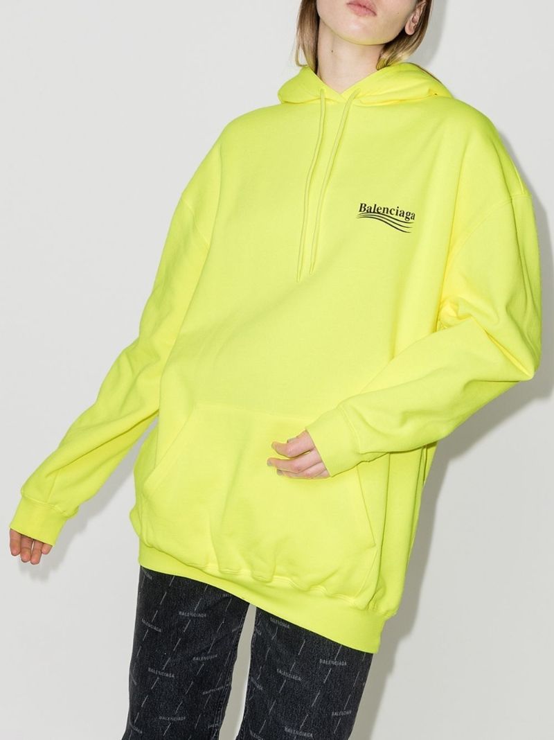 Yellow Oversized Logo Print Cotton Hoodie