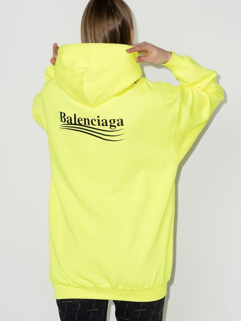 Yellow Oversized Logo Print Cotton Hoodie