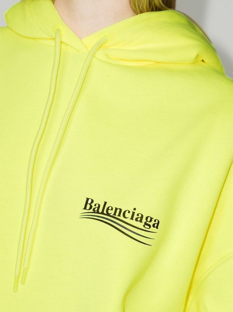 Yellow Oversized Logo Print Cotton Hoodie