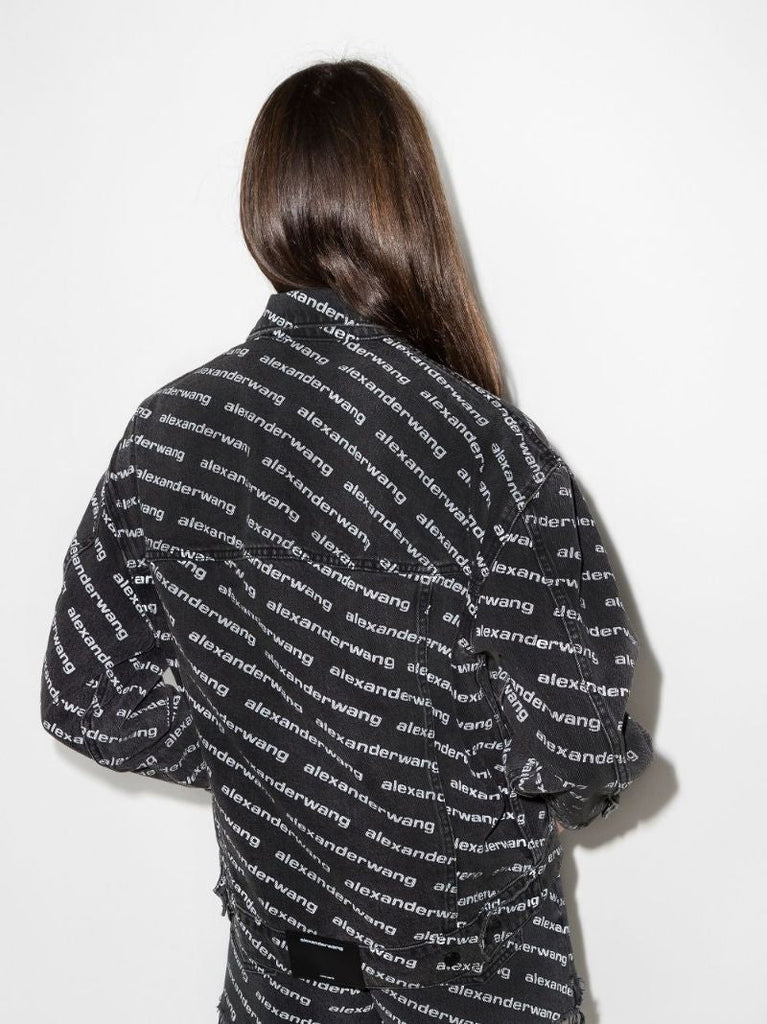 Black Logo Print Denim Jacket