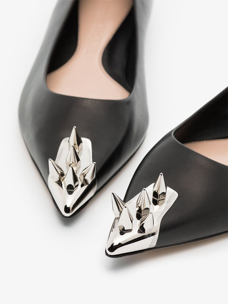 Black Punk Stud Leather Pumps