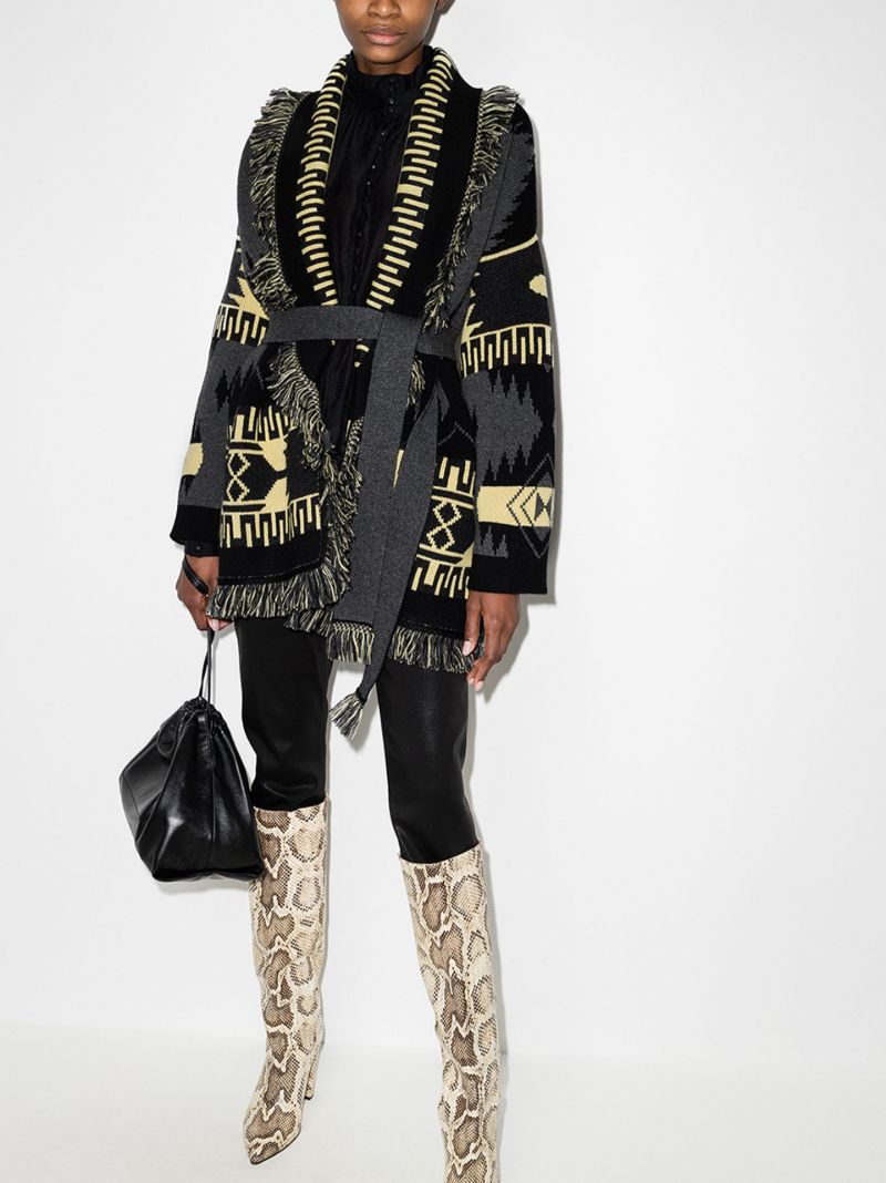 Geometric-print Fringed Cardigan