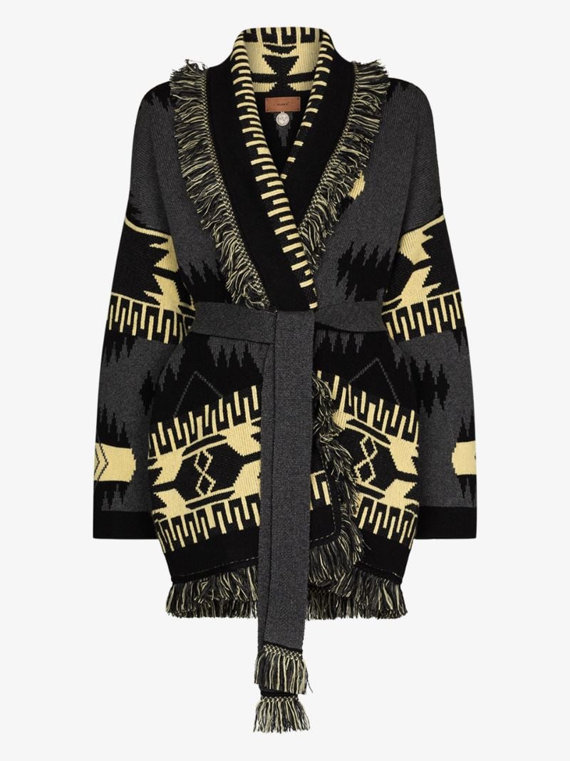 Geometric-print Fringed Cardigan