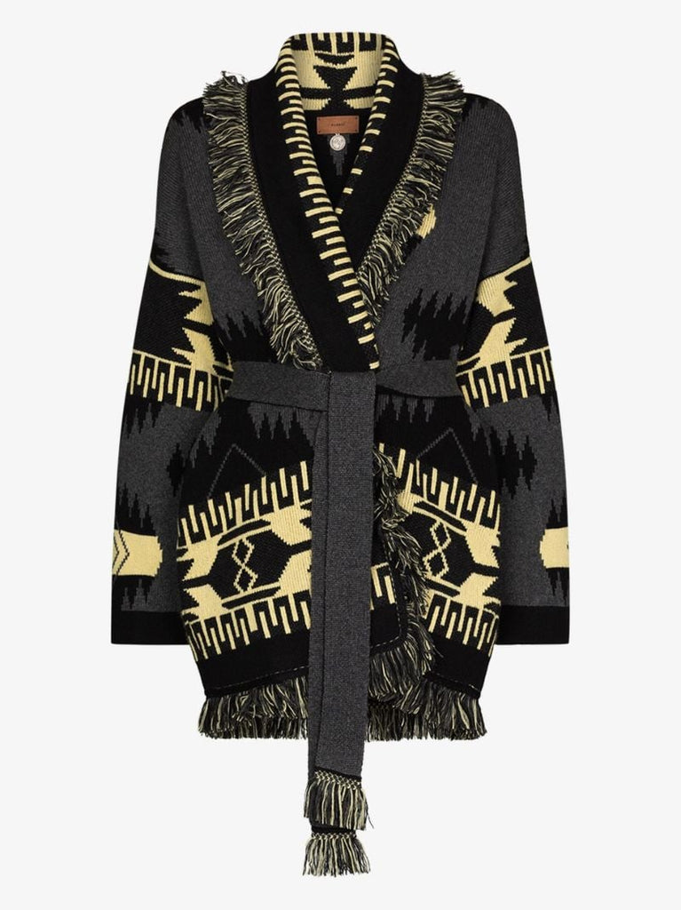 Geometric-print Fringed Cardigan