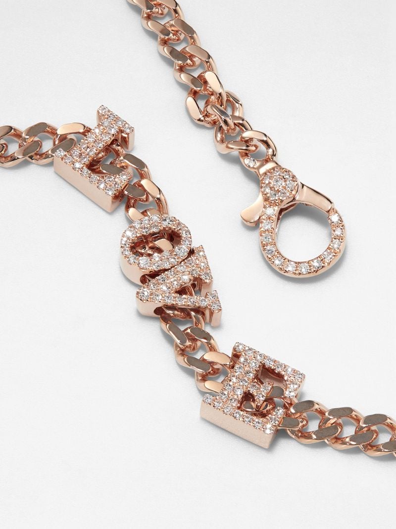 18k Rose Gold Love Baby Link Diamond Bracelet
