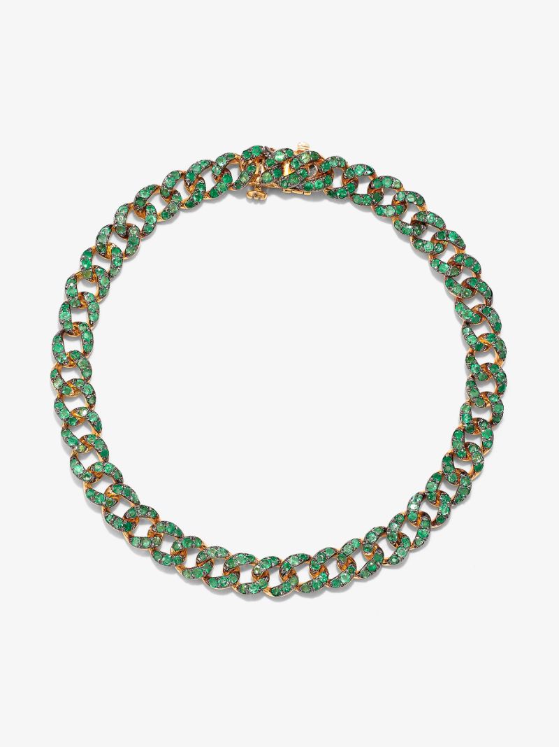 18k Yellow Gold Emerald Mini Link Diamond Bracelet