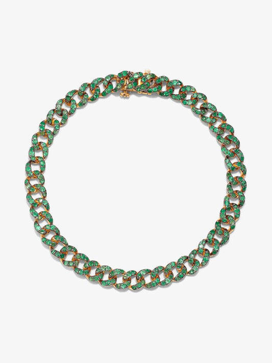 18k Yellow Gold Emerald Mini Link Diamond Bracelet