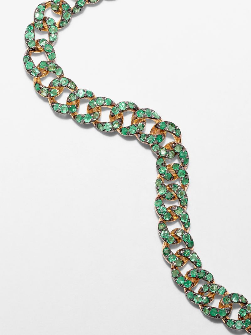 18k Yellow Gold Emerald Mini Link Diamond Bracelet