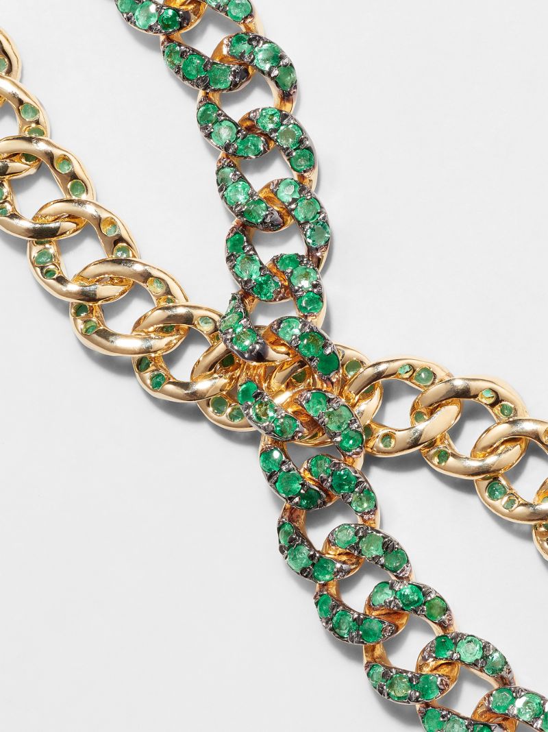 18k Yellow Gold Emerald Mini Link Diamond Bracelet