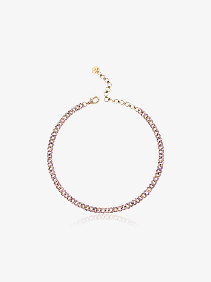 18k Rose Gold Mini Link Sapphire Choker Necklace