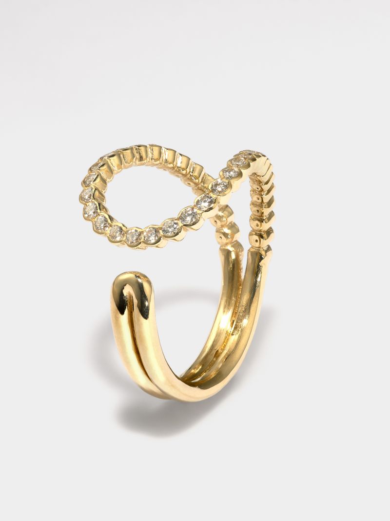 18k Yellow Gold Wave Diamond Ring