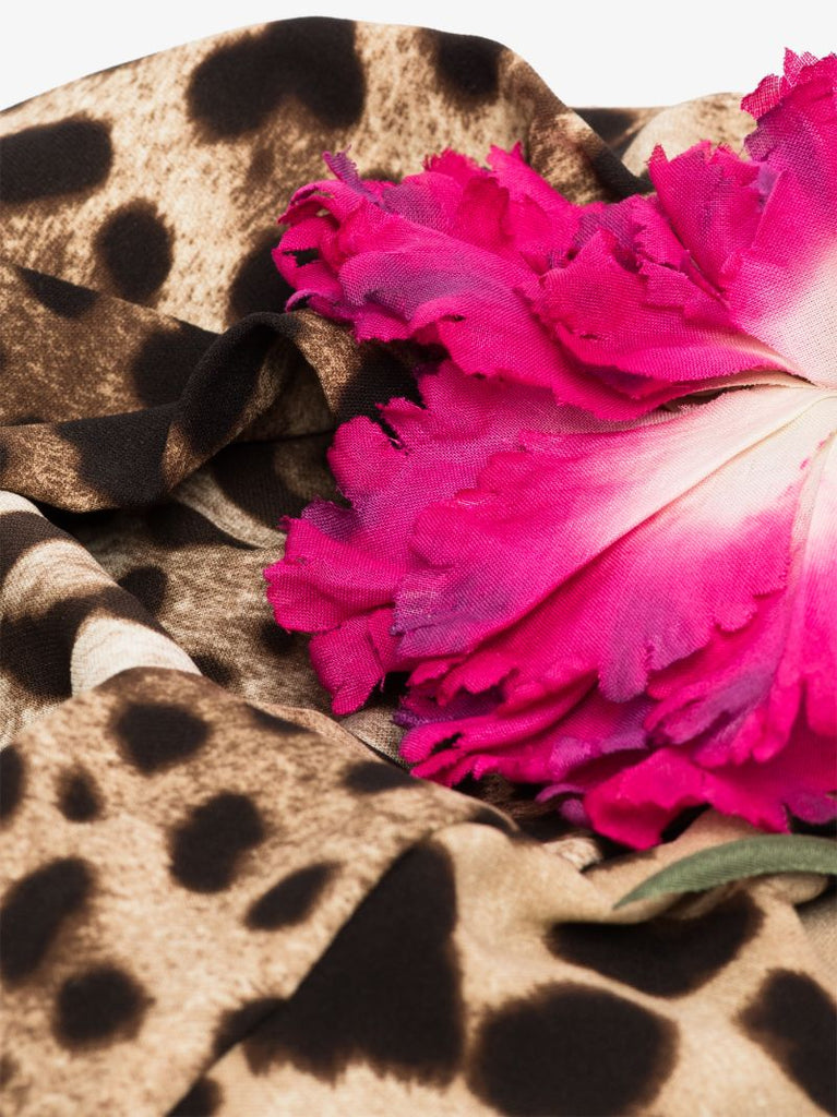 Brown Leopard Print Flower Turban