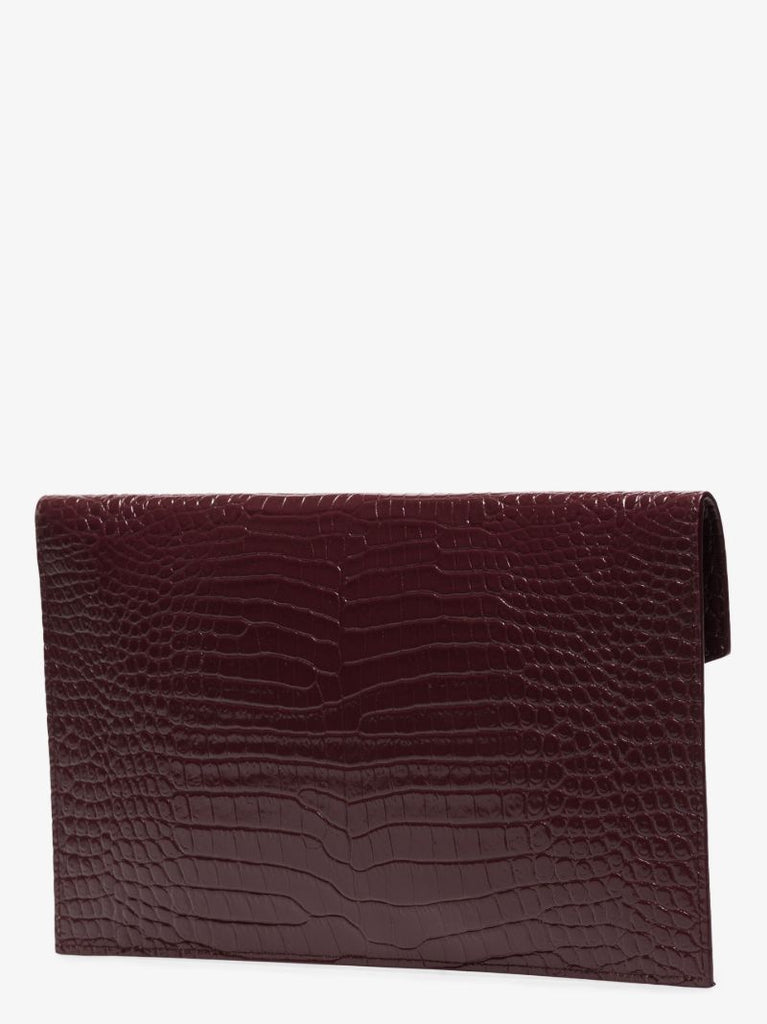 Red Uptown Mock Croc Leather Clutch Bag