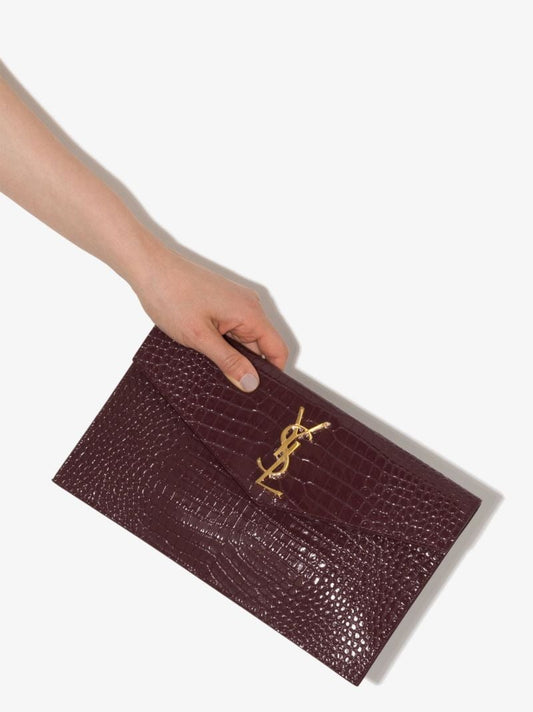 Red Uptown Mock Croc Leather Clutch Bag