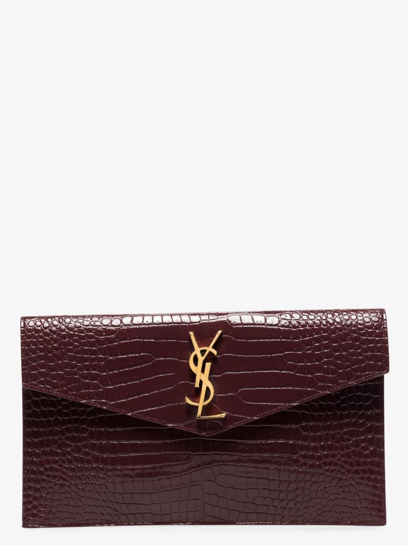 Red Uptown Mock Croc Leather Clutch Bag