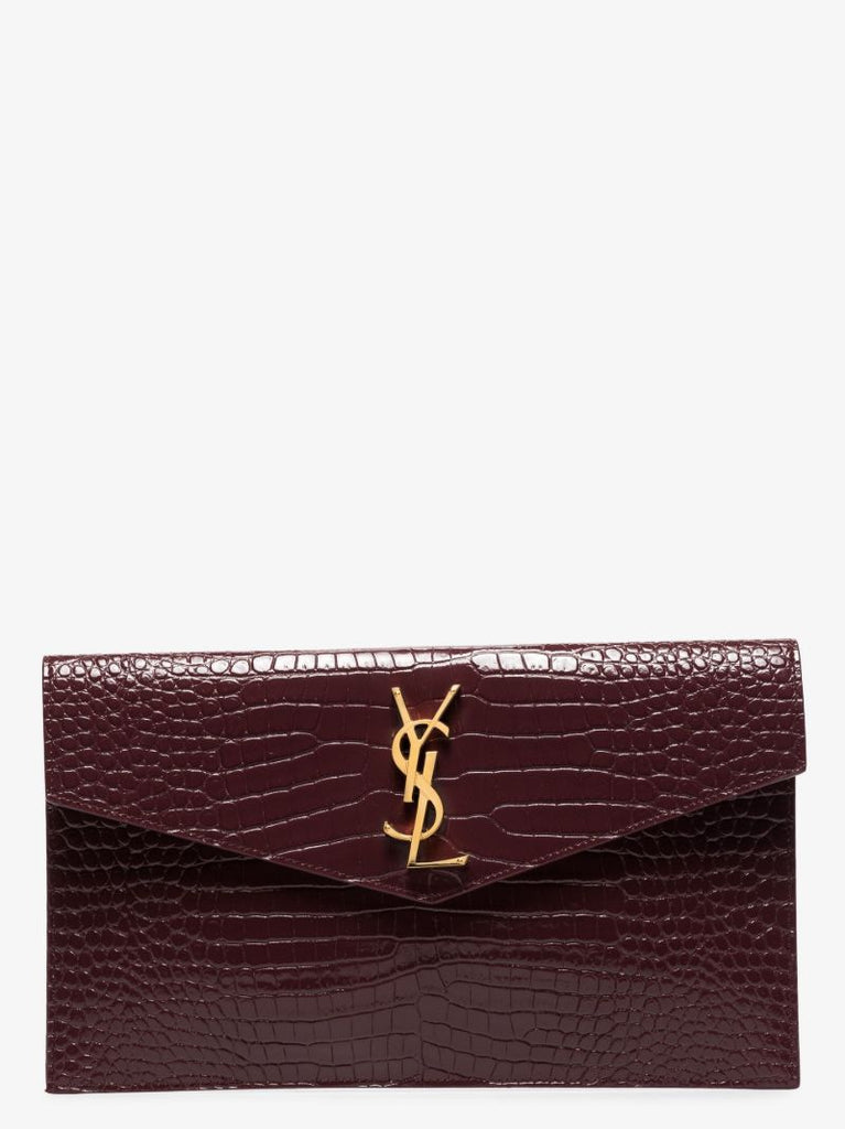 Red Uptown Mock Croc Leather Clutch Bag