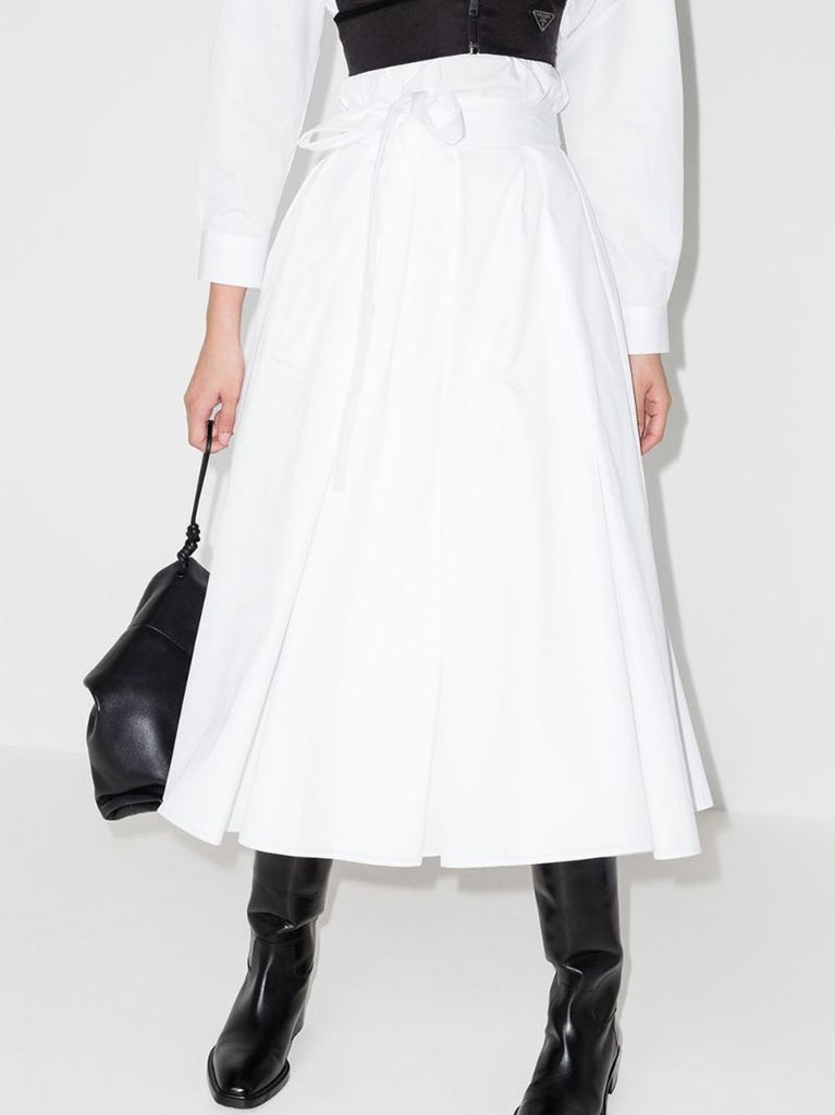Belted Pleated Midi Skirt