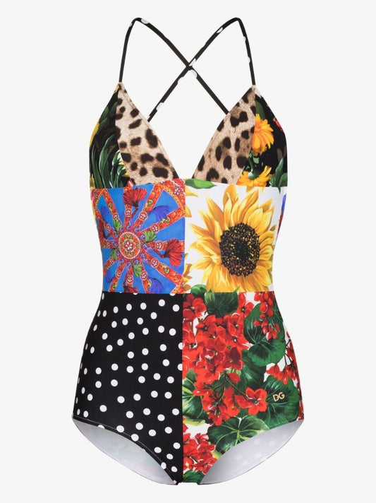 Patchwork Cross Back Swimsuit