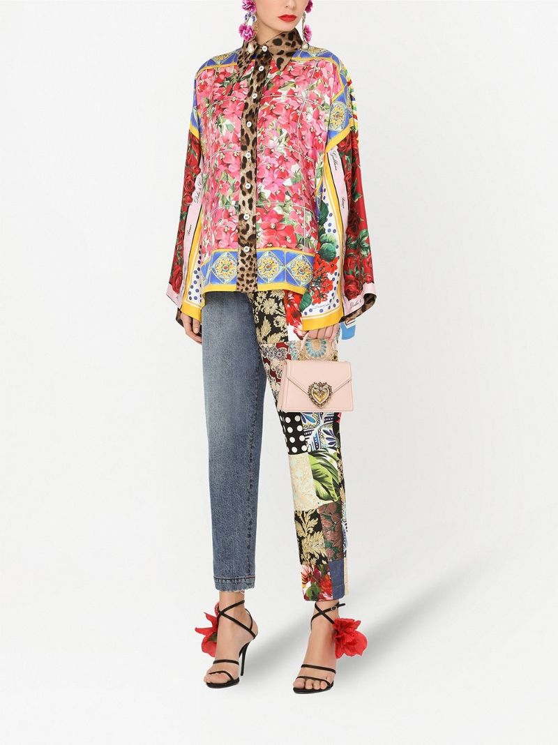 Floral Print Silk Kimono Shirt