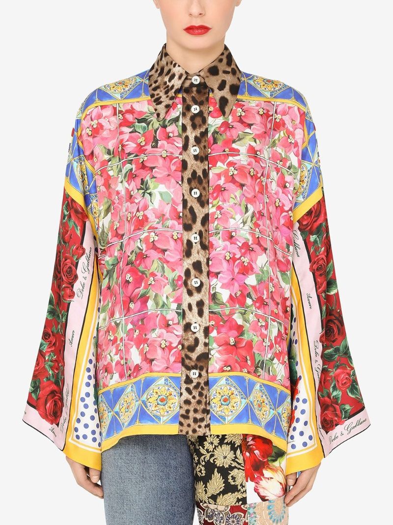 Floral Print Silk Kimono Shirt