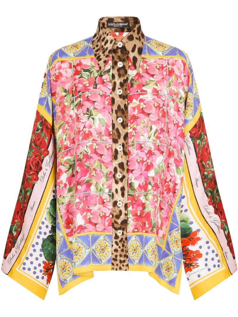 Floral Print Silk Kimono Shirt