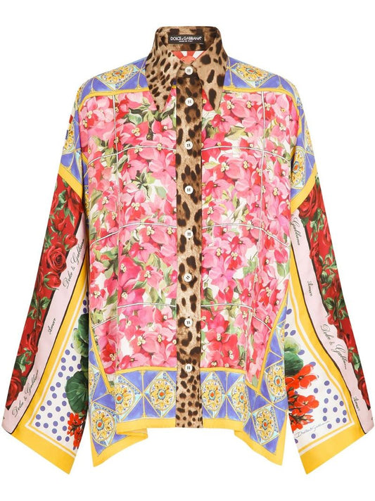 Floral Print Silk Kimono Shirt