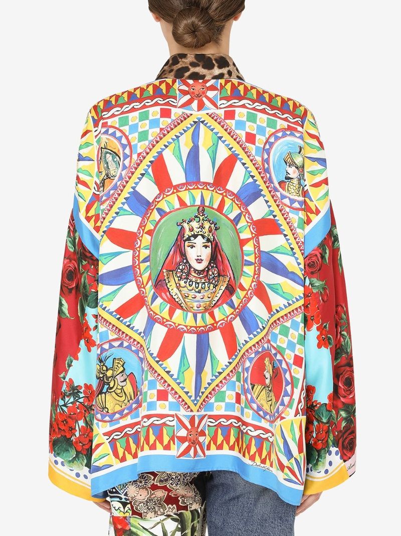 Floral Print Silk Kimono Shirt