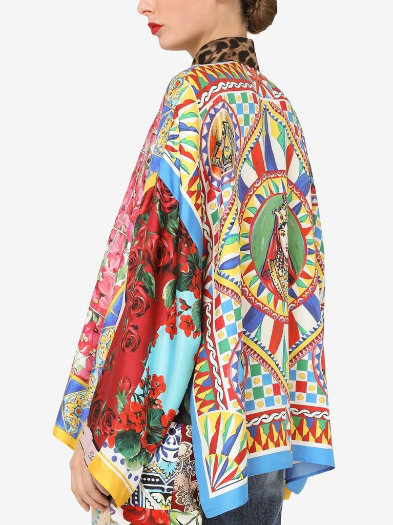 Floral Print Silk Kimono Shirt