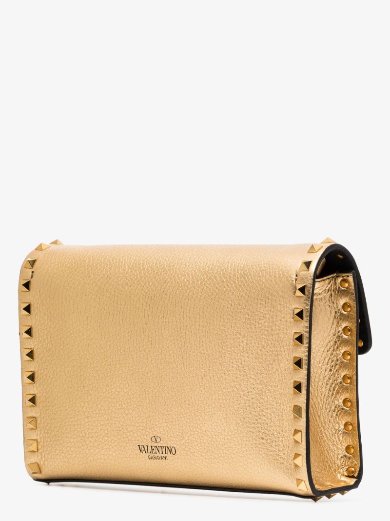 Gold Rockstud Leather Shoulder Bag