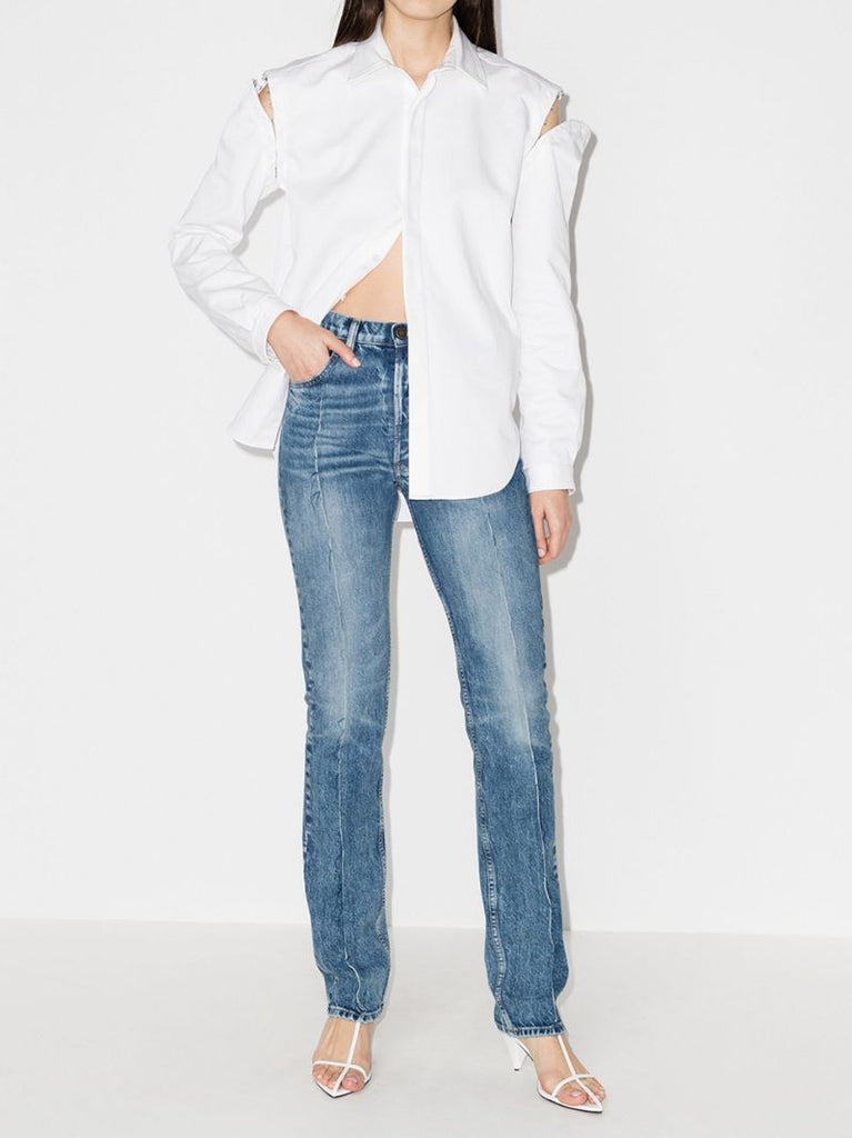 Distressed Seam Straight Leg Jeans