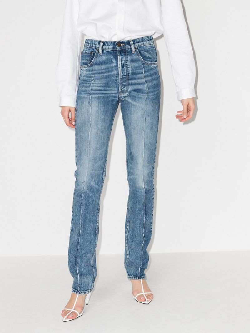 Distressed Seam Straight Leg Jeans