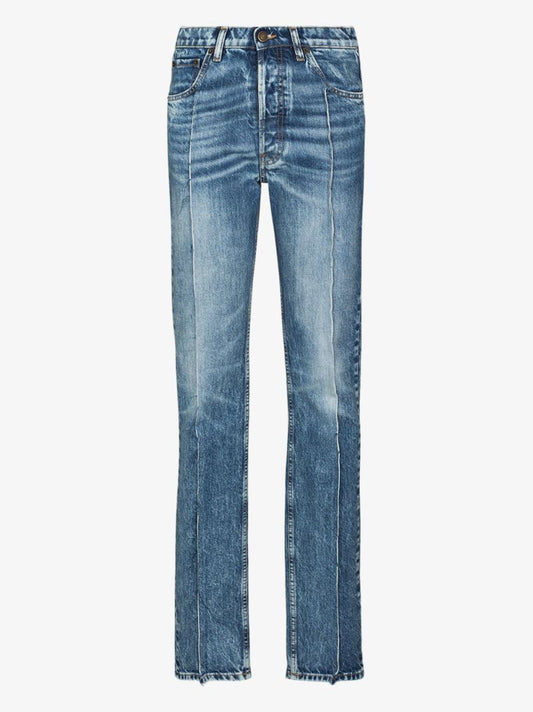 Distressed Seam Straight Leg Jeans