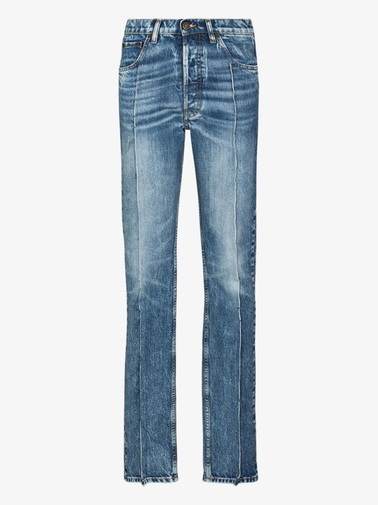 Distressed Seam Straight Leg Jeans